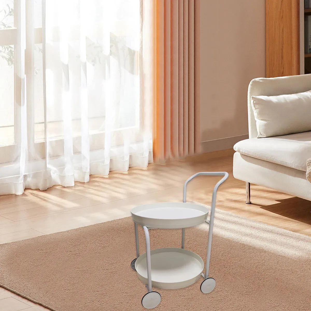 Movable Side Tea Table Armrest Double-Layer Storage For Family Sofa Cart Shelf