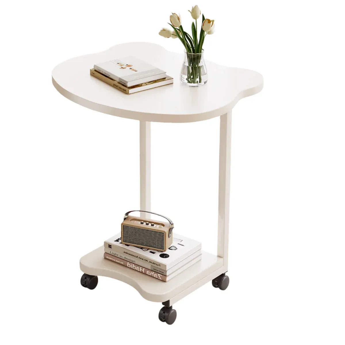 Moveable Side Table Rolling Wheels Sturdy For Sofa Bedside Living Room Use