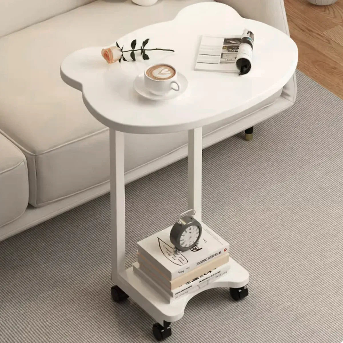 Moveable Side Table Rolling Wheels Sturdy For Sofa Bedside Living Room Use