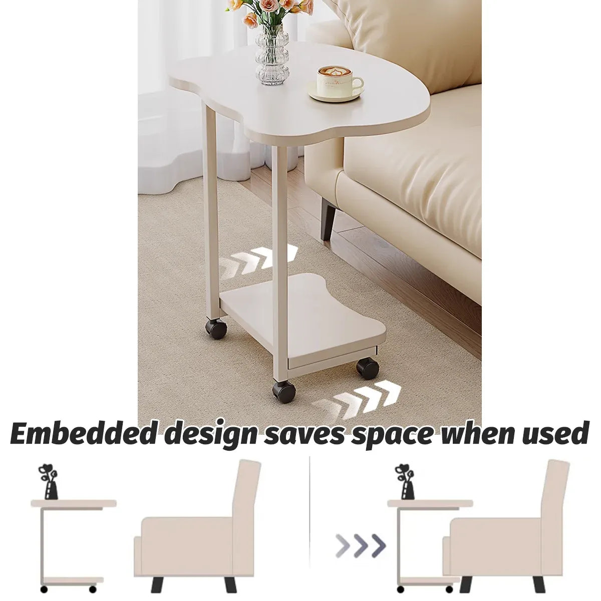 Moveable Side Table Rolling Wheels Sturdy For Sofa Bedside Living Room Use