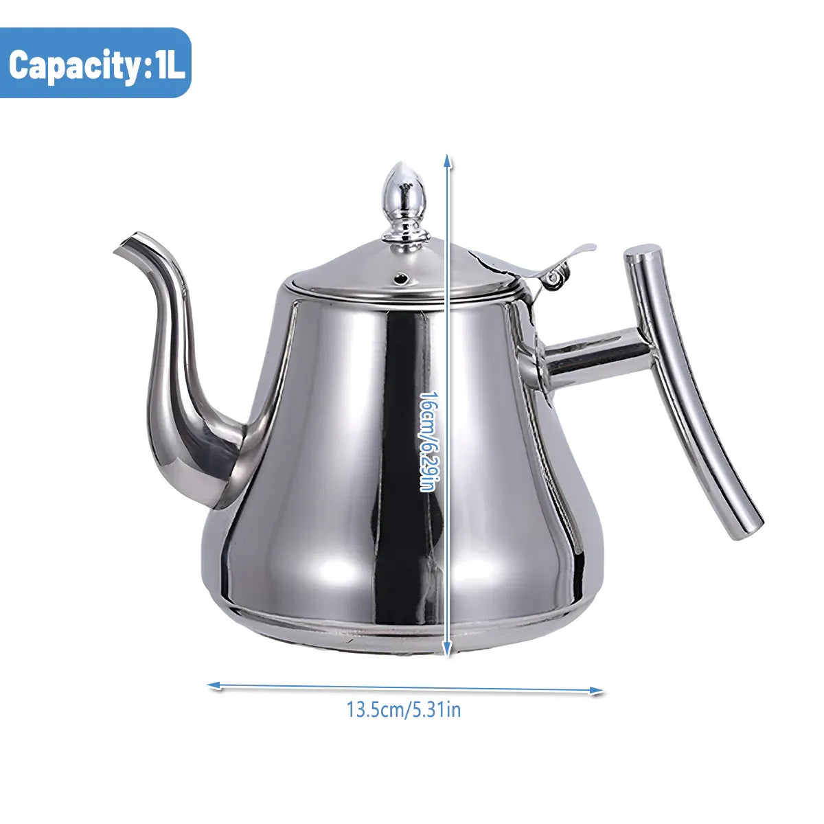 1 L Stainless Steel Teapot with Fine-Mesh Strainer