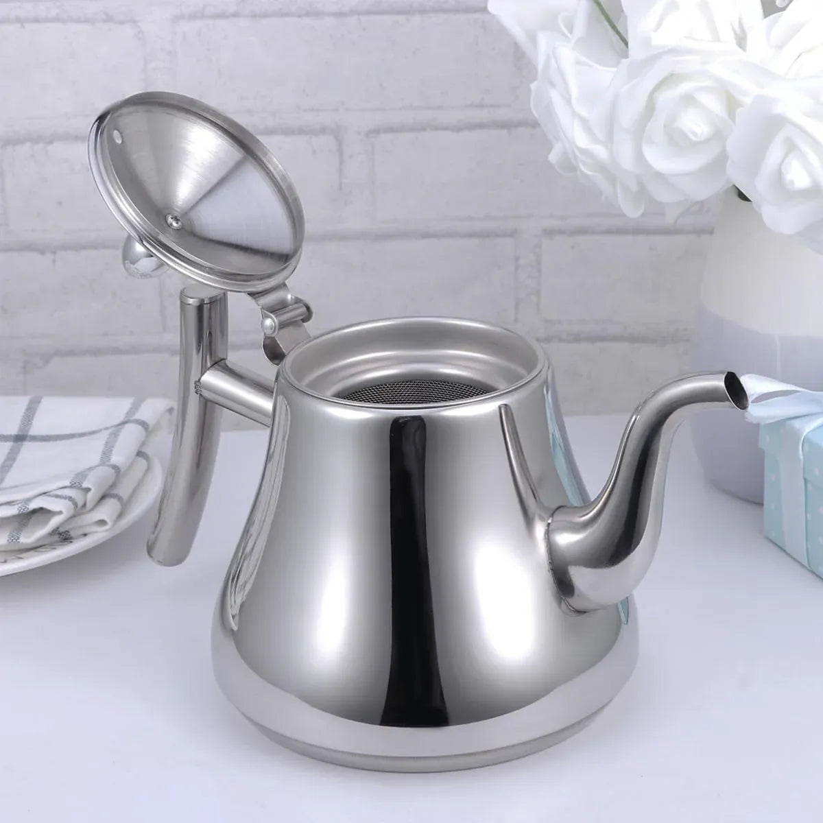 1 L Stainless Steel Teapot with Fine-Mesh Strainer