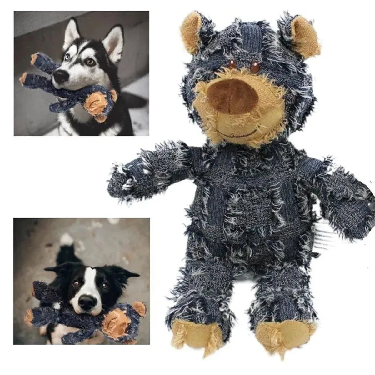 Purple Squeaky Plush Bear Dog Toy, 22 cm