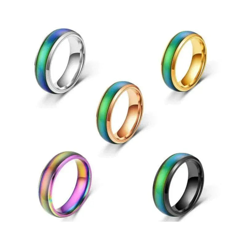 Mood Colour Changing Ring Temperature Sensitive Stainless Steel US Size 10 - Black