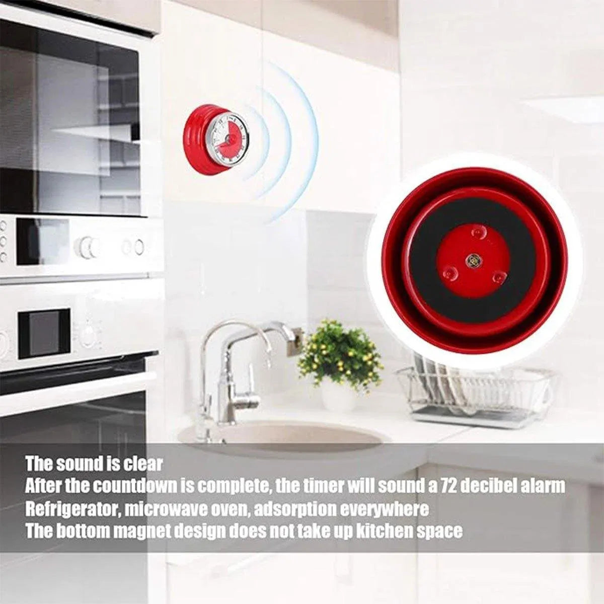 60-Minute Magnetic Mechanical Countdown Kitchen Timer – Red