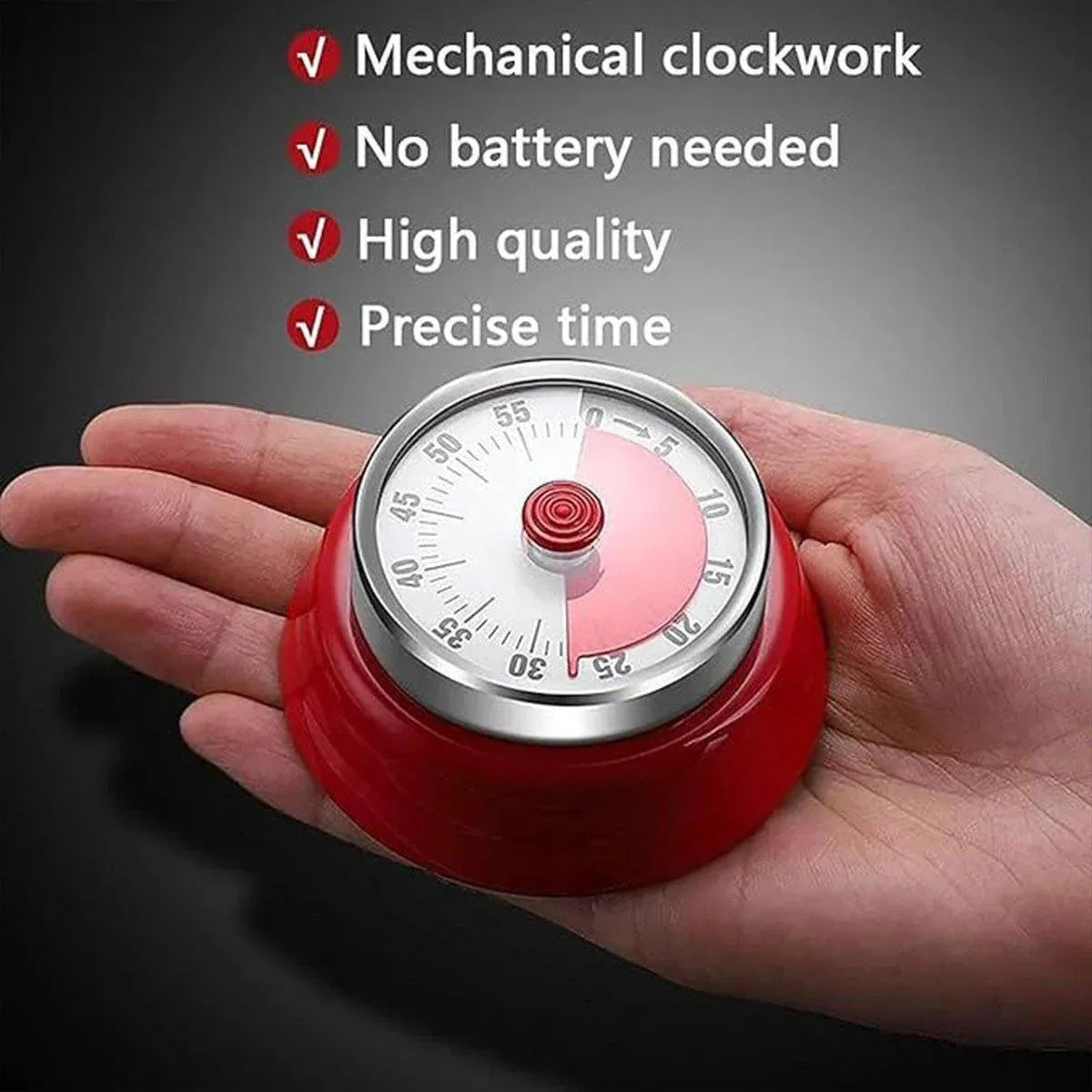 60-Minute Magnetic Mechanical Countdown Kitchen Timer – Red