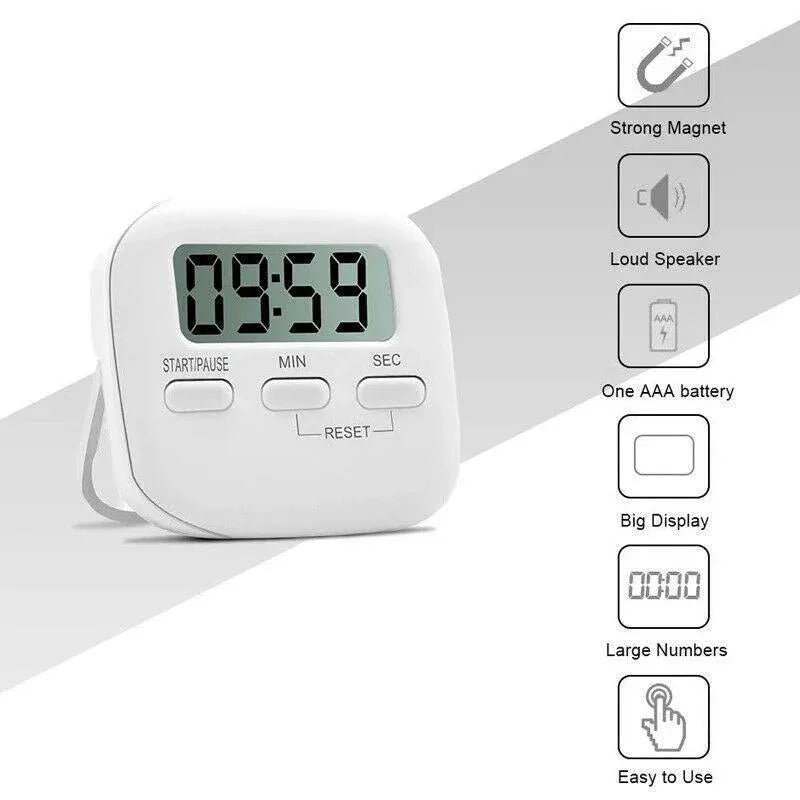 Digital Kitchen Timer 99 Minute Countdown Clock With LCD Display and Metal Mount - Pink