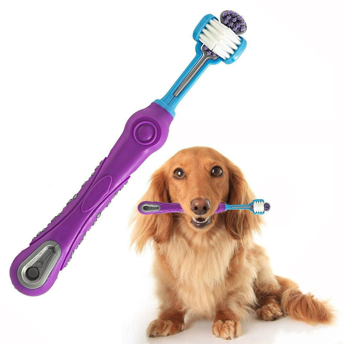 Three-Sided Pet Toothbrush for Dogs & Cats - Green, 17 cm