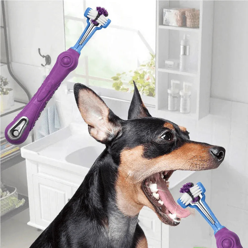 Three-Sided Pet Toothbrush for Dogs & Cats - Green, 17 cm