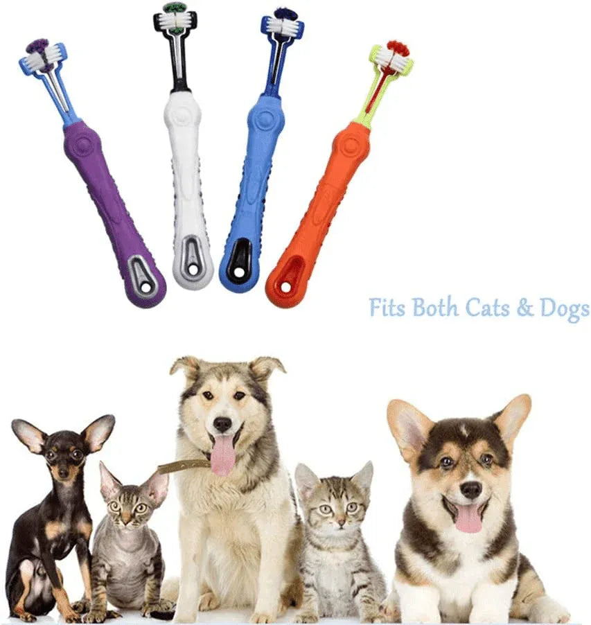 Three-Sided Pet Toothbrush for Dogs & Cats - Green, 17 cm