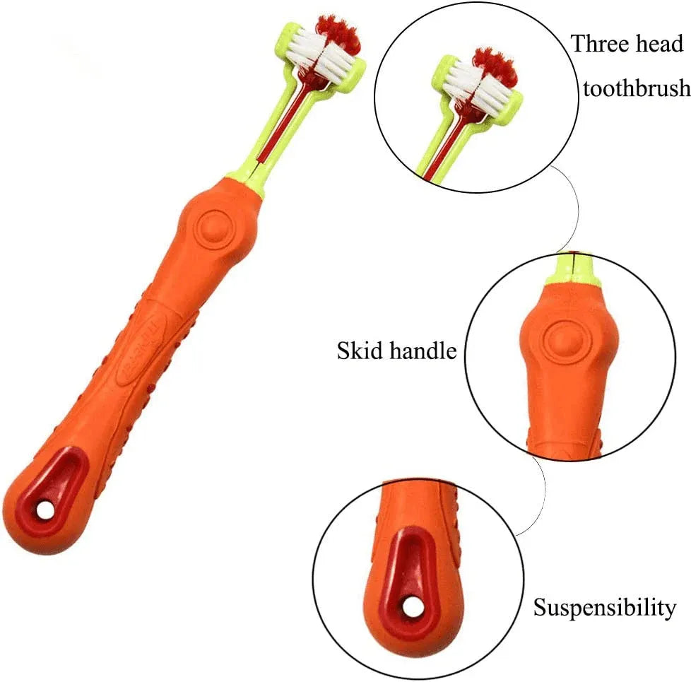 Three-Sided Pet Toothbrush for Dogs & Cats - Green, 17 cm