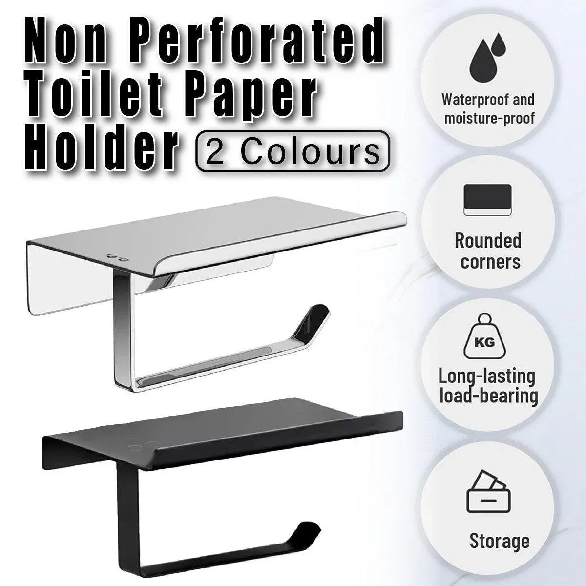 304 Stainless Steel Toilet Paper Holder Non-perforated Roll with Phone Rack - Silver
