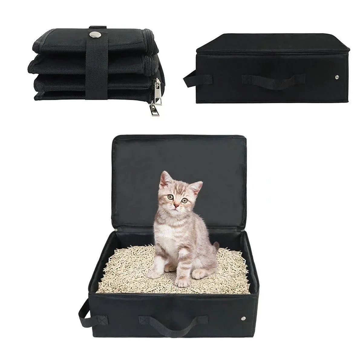 Foldable Black Travel Cat Litter Tray with Lid - 40 × 30 × 15 cm