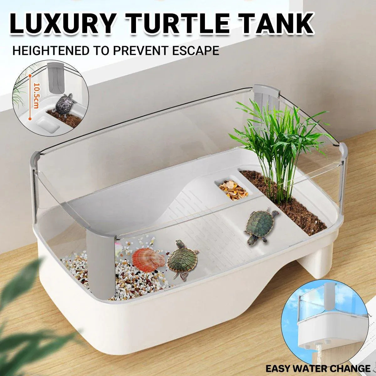 Small Aquatic Turtle Tank with Basking Platform & Drain – 50 × 25 × 18 cm - product photo 1 of 12