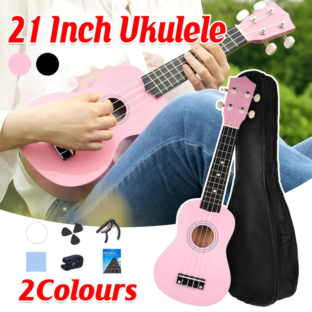 21 Inch Ukulele Beginner 4 String Small Guitar Easy To Learn Clear Sound Use - Pink — product image 2