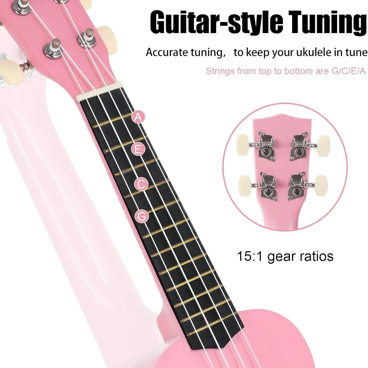 21 Inch Ukulele Beginner 4 String Small Guitar Easy To Learn Clear Sound Use - Pink — product image 6
