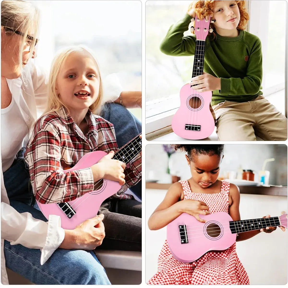 21 Inch Ukulele Beginner 4 String Small Guitar Easy To Learn Clear Sound Use - Pink — product image 10