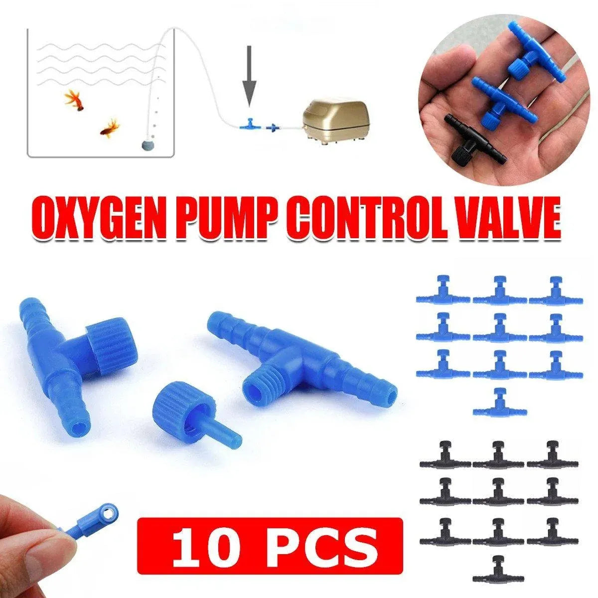 Aquarium Airline Airflow Control Valves - Black, 10 Pack