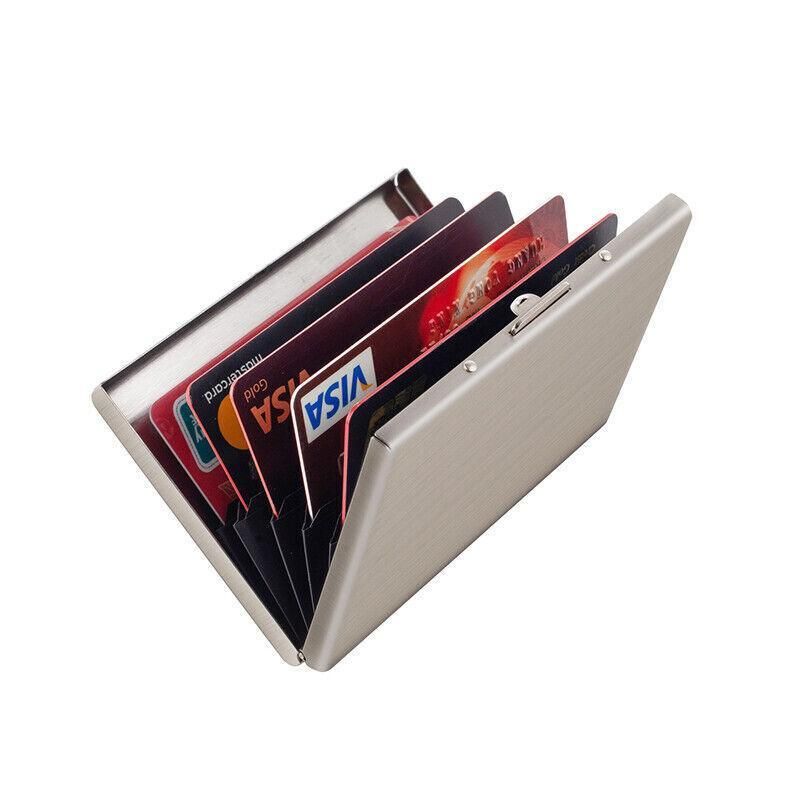 Rfid Blocking Stainless Slim Wallet Id Credit Card Holder Case Protector Purse - Silver
