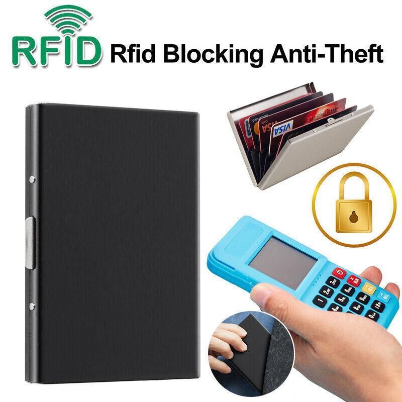 Rfid Blocking Stainless Slim Wallet Id Credit Card Holder Case Protector Purse - Silver