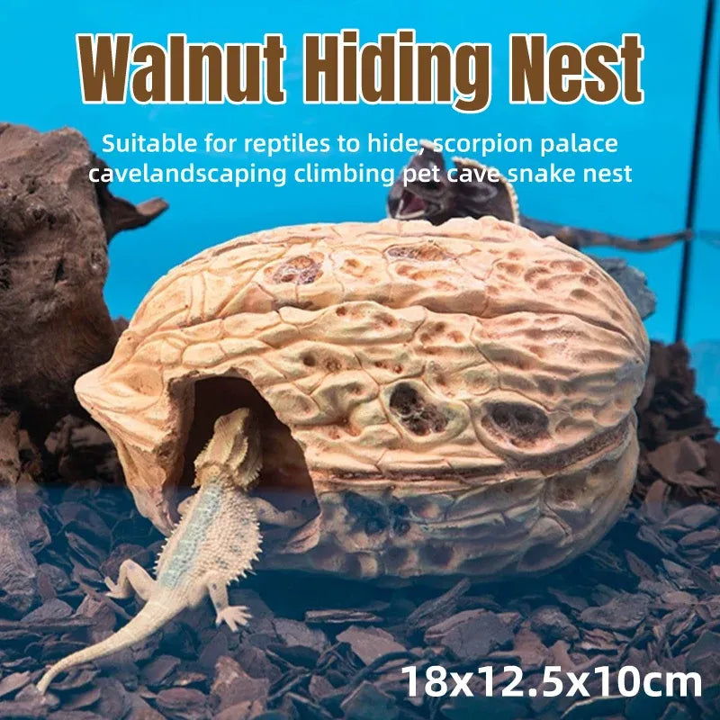 Walnut-Shaped Resin Reptile Habitat Hide & Climbing Decor, 18 cm