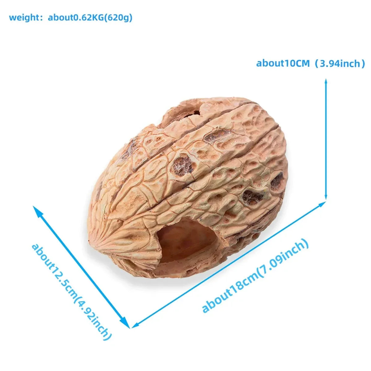Walnut-Shaped Resin Reptile Habitat Hide & Climbing Decor, 18 cm
