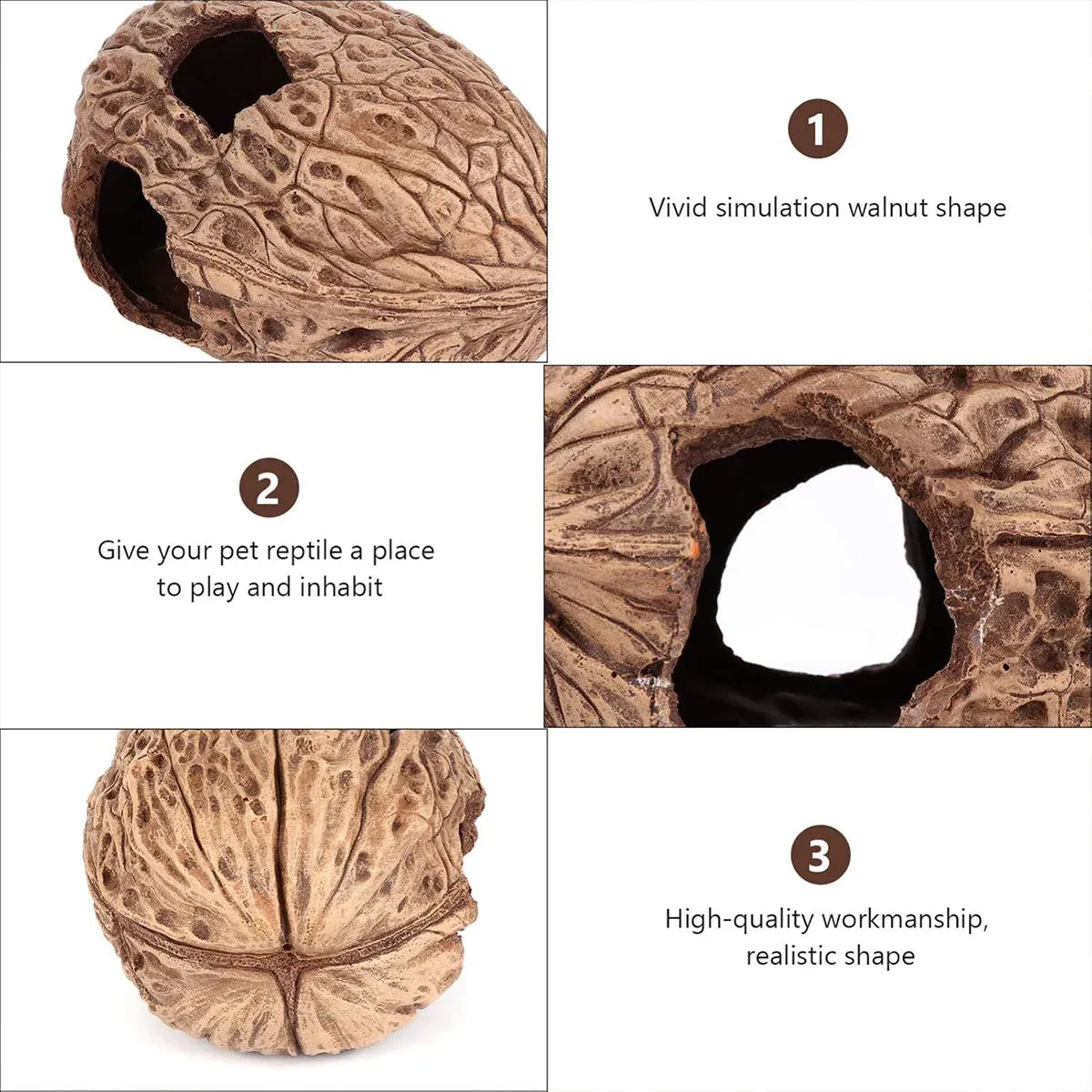 Walnut-Shaped Resin Reptile Habitat Hide & Climbing Decor, 18 cm