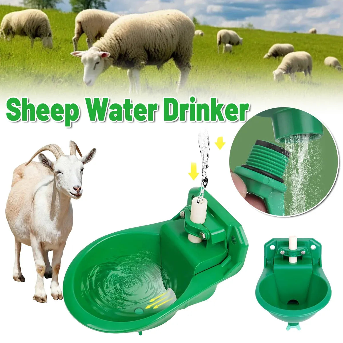 Automatic Float-Control Livestock Drinking Bowl - Green, 23 cm