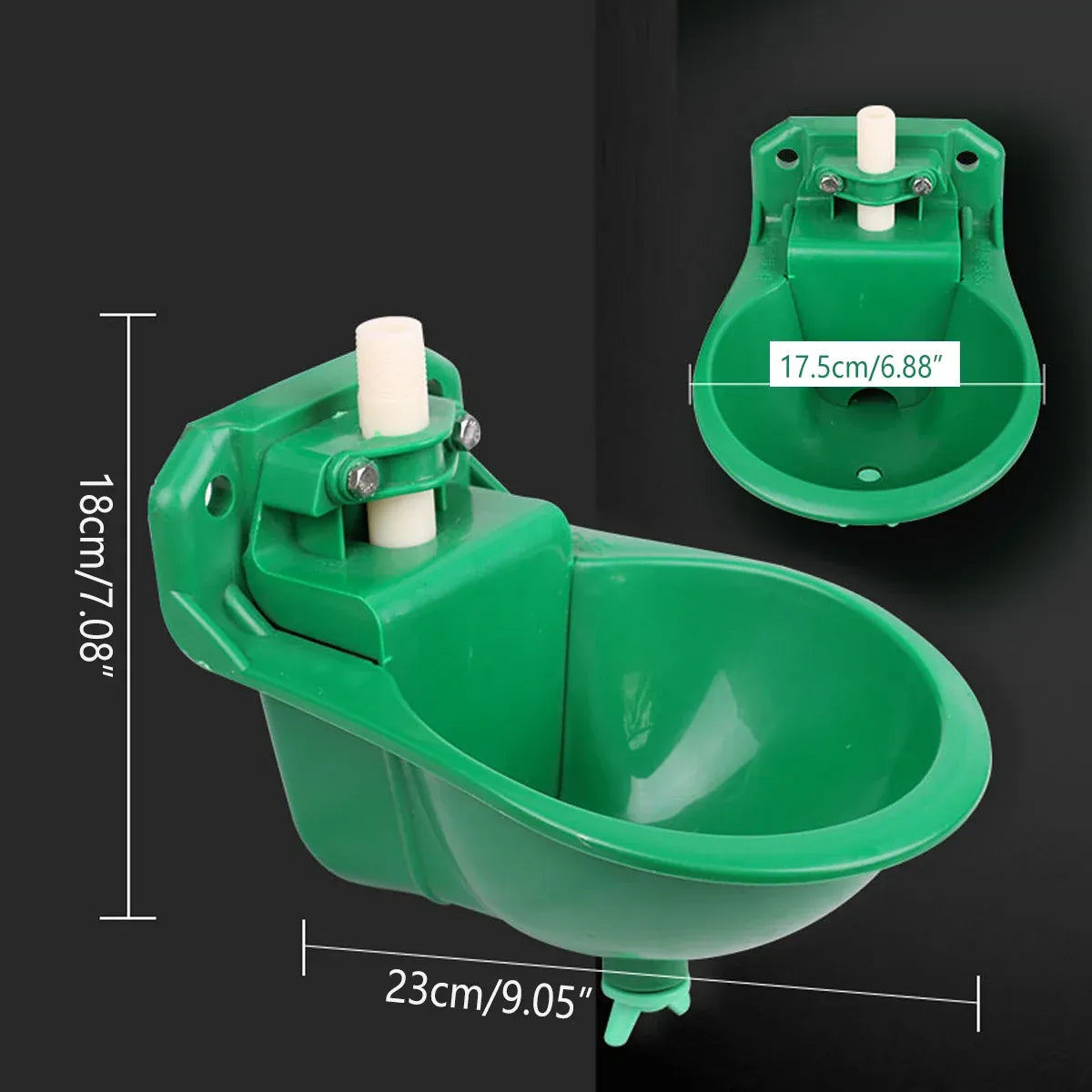 Automatic Float-Control Livestock Drinking Bowl - Green, 23 cm