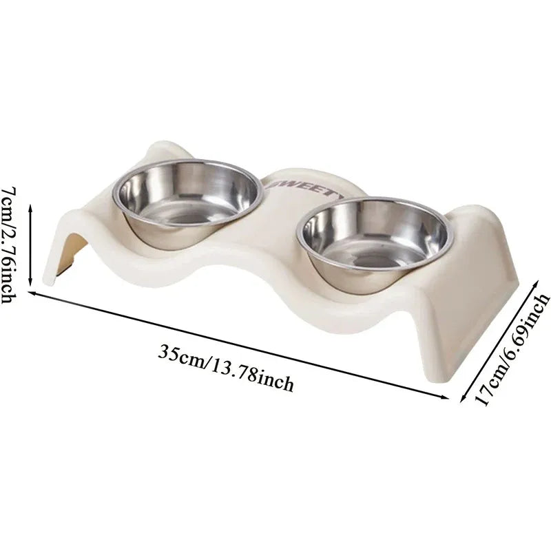 Wavy-Stand Double Stainless Pet Feeding Bowls - Black, 35 cm