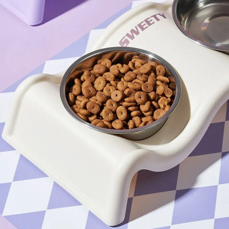 Wavy-Stand Double Stainless Pet Feeding Bowls - Black, 35 cm