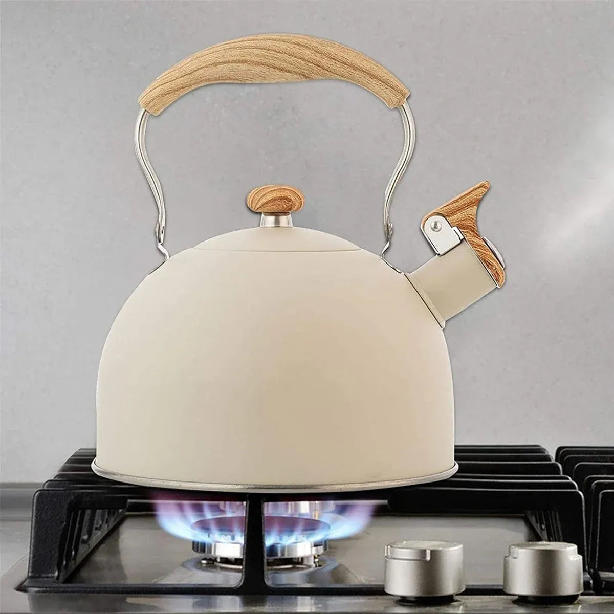 3 L Stainless Steel Whistling Stovetop Kettle – Off-White