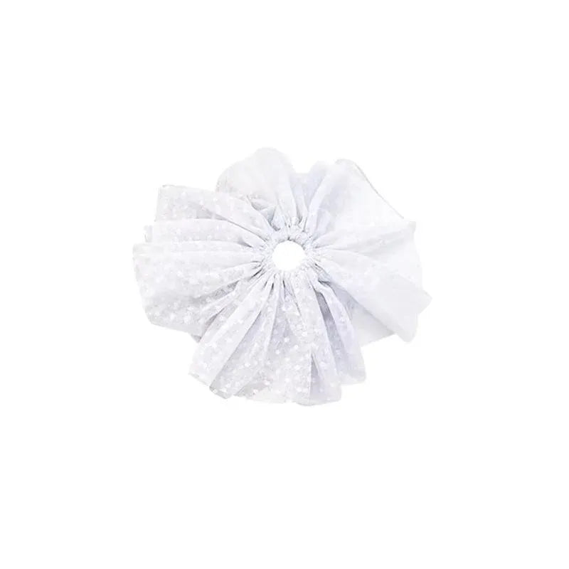 Oversized Polka Dot Lace Hair Bands Hairband Girls Ponytail Tie Elastic Hair - White-L