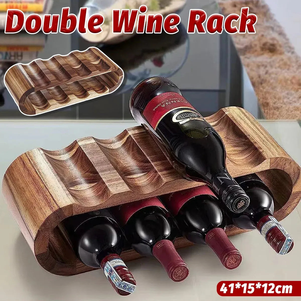Wooden Wine Display Stand Double Layer Red Wine Holder Rack Table Bar Kitchen