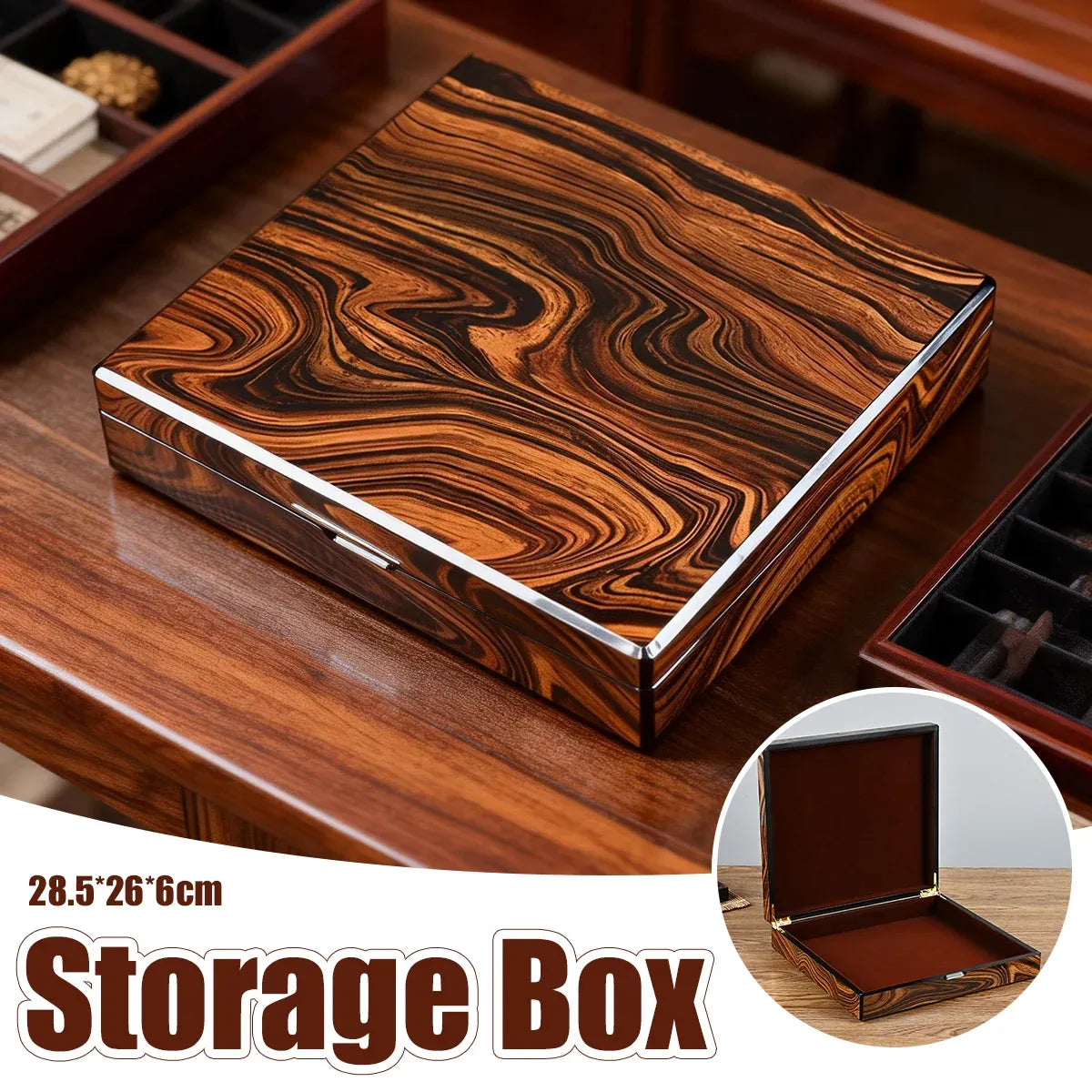 Vintage Wooden Jewellery & Keepsake Storage Box with Velvet Lining – 28.5 cm — product image 1 of 12