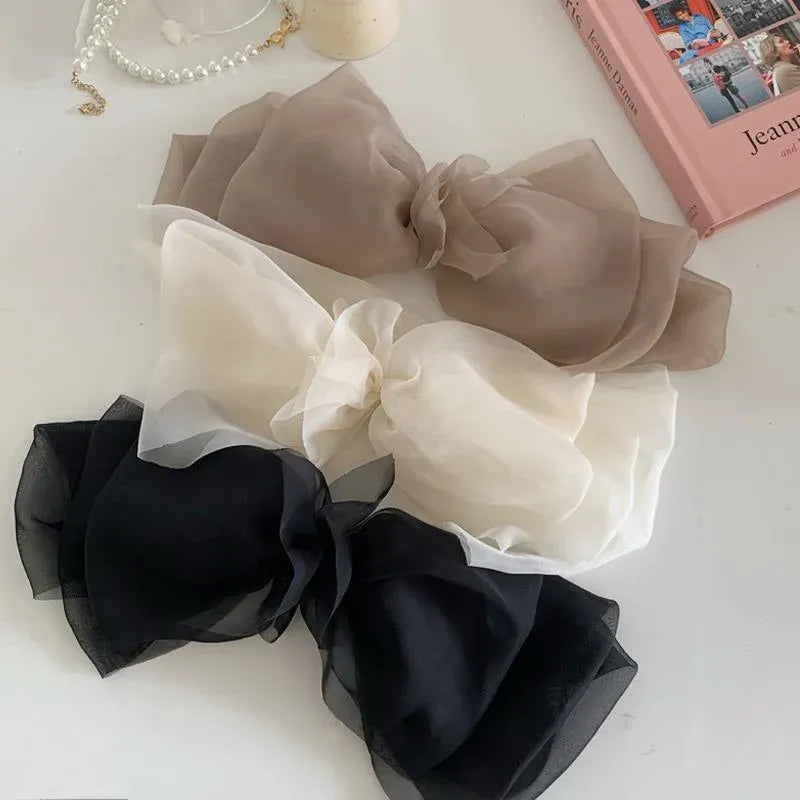 Large Tulle Bow Hair Clip Women Hair Clip Arty Headdress Gifts Ponytail Party - White
