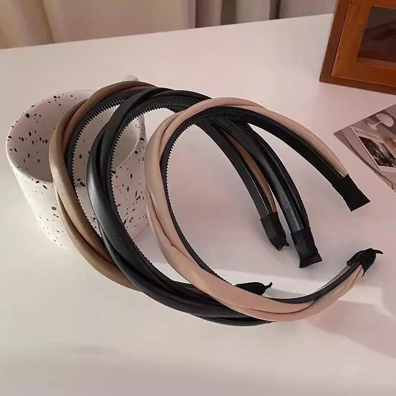 Women Girls Boho Chic Braided Synthetic Leather Hair Headband Head Band Hoop - Beige
