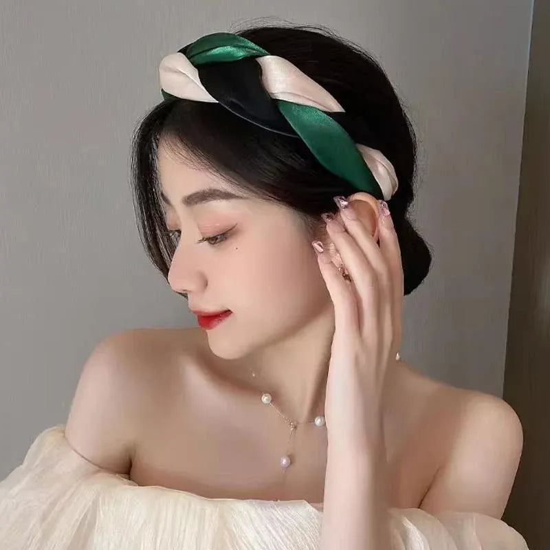 Women Headband Twist Hairband Knot Cross Tie Wide Headwear Hair Band Hoops Gift - Khaki