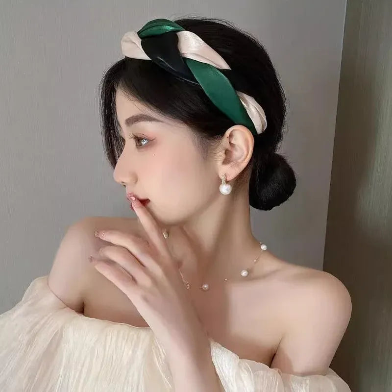 Women Headband Twist Hairband Knot Cross Tie Wide Headwear Hair Band Hoops Gift - Khaki