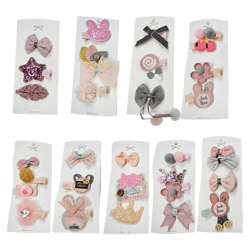 3/4PCS Christmas Hair Clips Set Bow Flower Hairpin Hairgrip Cute Girls Barrettes - Powder Stick Set