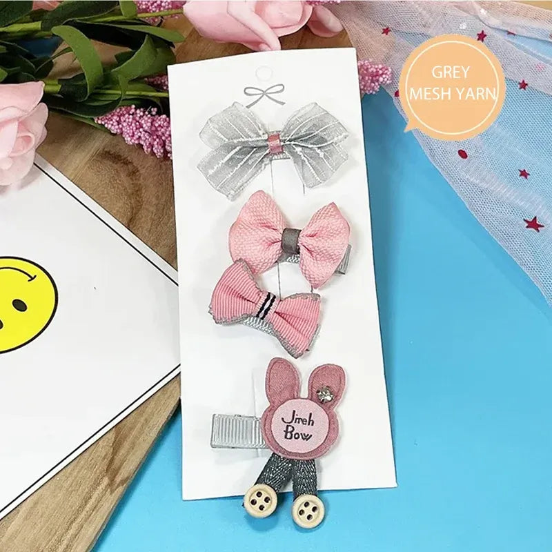 3/4PCS Christmas Hair Clips Set Bow Flower Hairpin Hairgrip Cute Girls Barrettes - Powder Stick Set