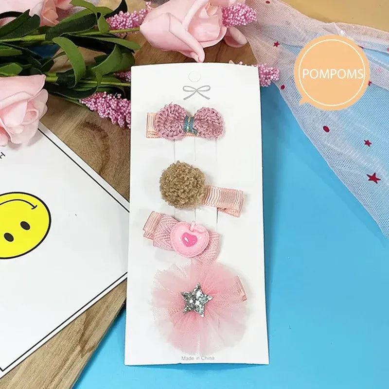 3/4PCS Christmas Hair Clips Set Bow Flower Hairpin Hairgrip Cute Girls Barrettes - Powder Stick Set