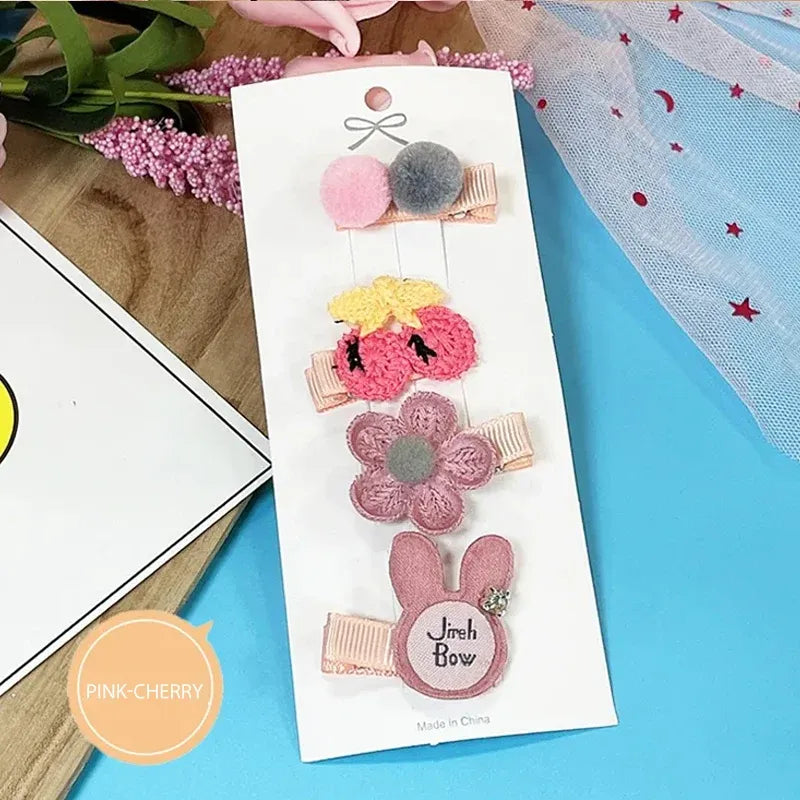 3/4PCS Christmas Hair Clips Set Bow Flower Hairpin Hairgrip Cute Girls Barrettes - Powder Stick Set