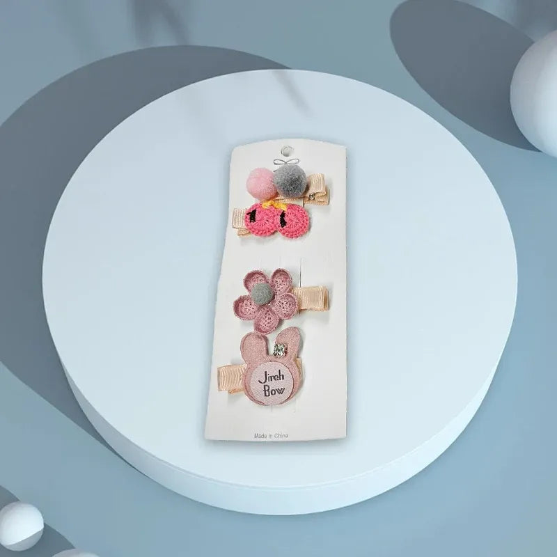 3/4PCS Christmas Hair Clips Set Bow Flower Hairpin Hairgrip Cute Girls Barrettes - Powder Stick Set