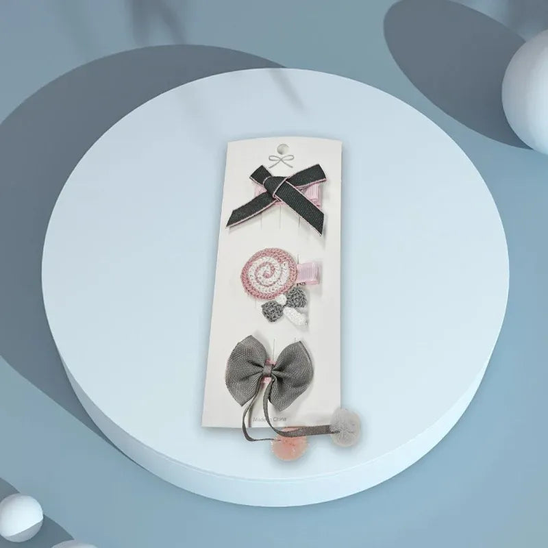 3/4PCS Christmas Hair Clips Set Bow Flower Hairpin Hairgrip Cute Girls Barrettes - Powder Stick Set