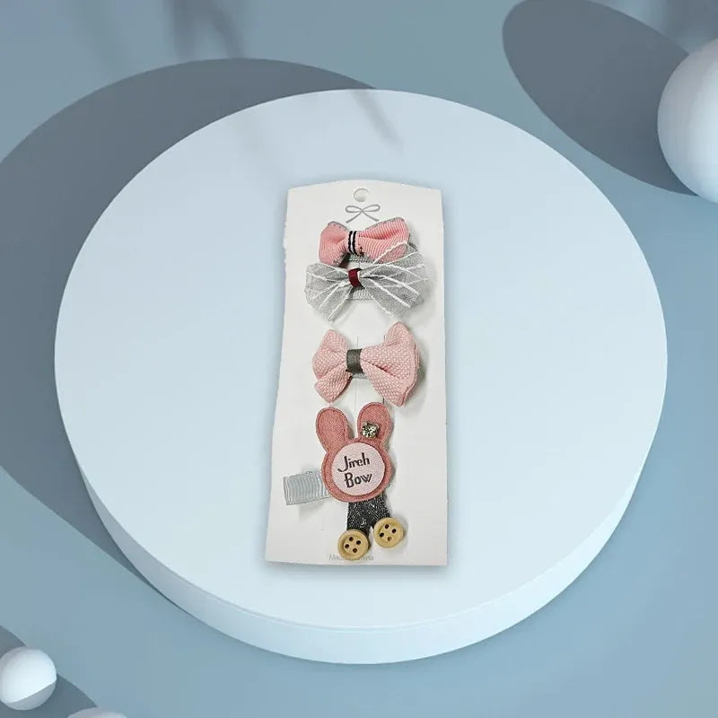 3/4PCS Christmas Hair Clips Set Bow Flower Hairpin Hairgrip Cute Girls Barrettes - Powder Stick Set