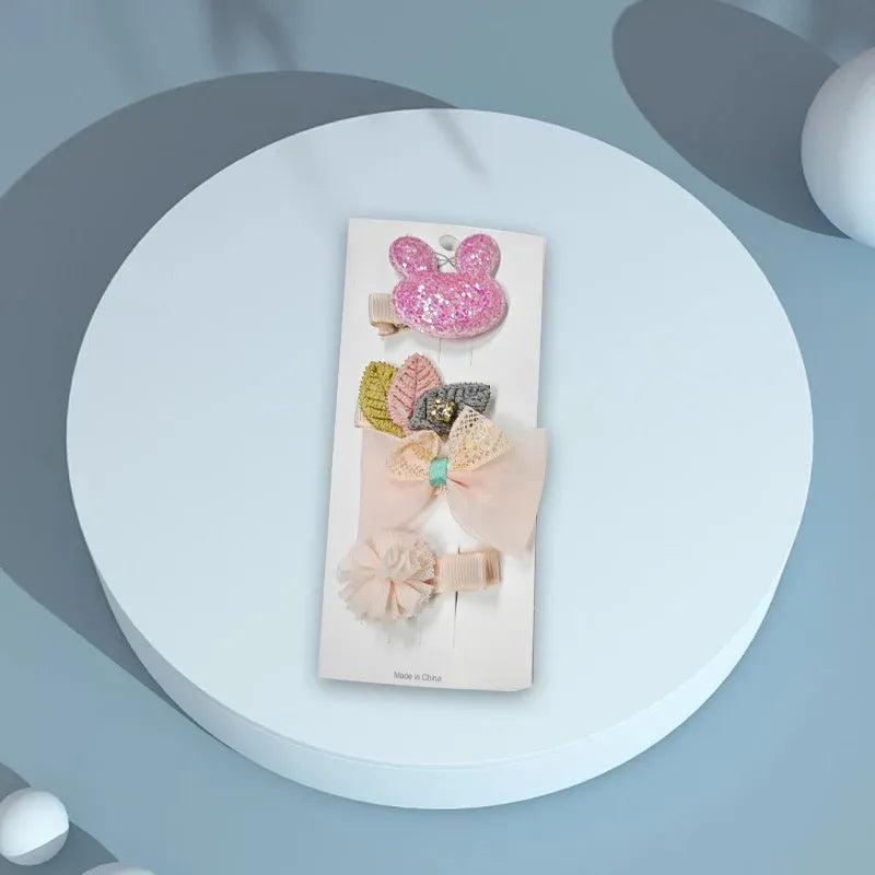 3/4PCS Christmas Hair Clips Set Bow Flower Hairpin Hairgrip Cute Girls Barrettes - Powder Stick Set