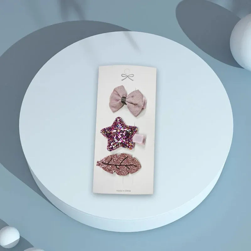 3/4PCS Christmas Hair Clips Set Bow Flower Hairpin Hairgrip Cute Girls Barrettes - Powder Stick Set