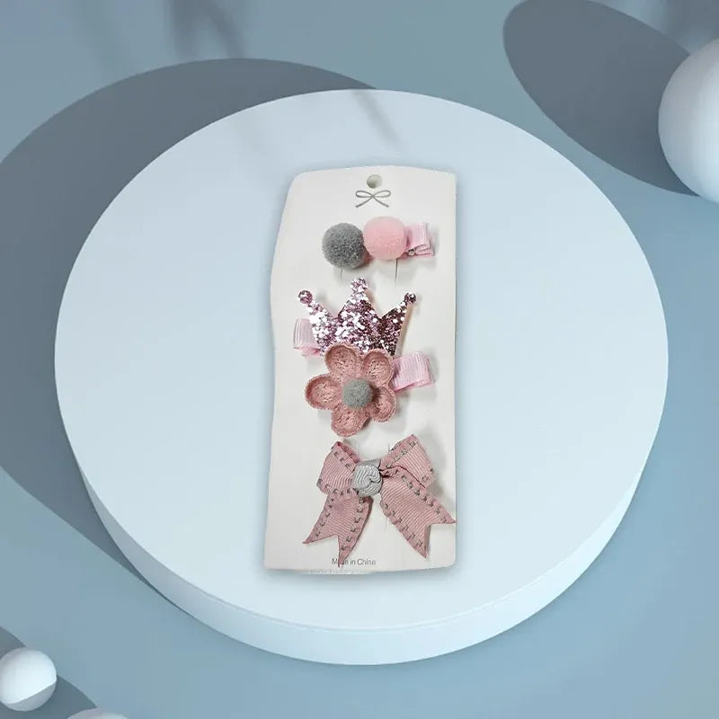 3/4PCS Christmas Hair Clips Set Bow Flower Hairpin Hairgrip Cute Girls Barrettes - Powder Stick Set