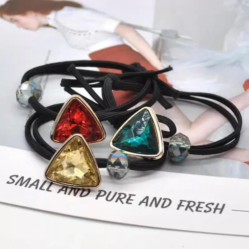 Women Headband Ponytail TriangleDiamond Stretch Hair Rope Multi Colours Concise - Green